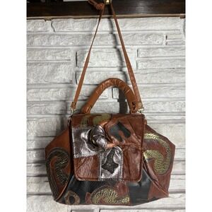 Vintage Womens Leather Handbag Multicolored Elegance LA-NY-Paris